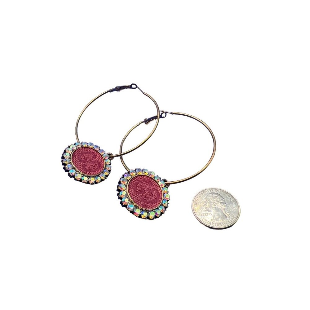 UP CYCLED large hoop earrings, designer logo, red leather, repurposed, unique, e